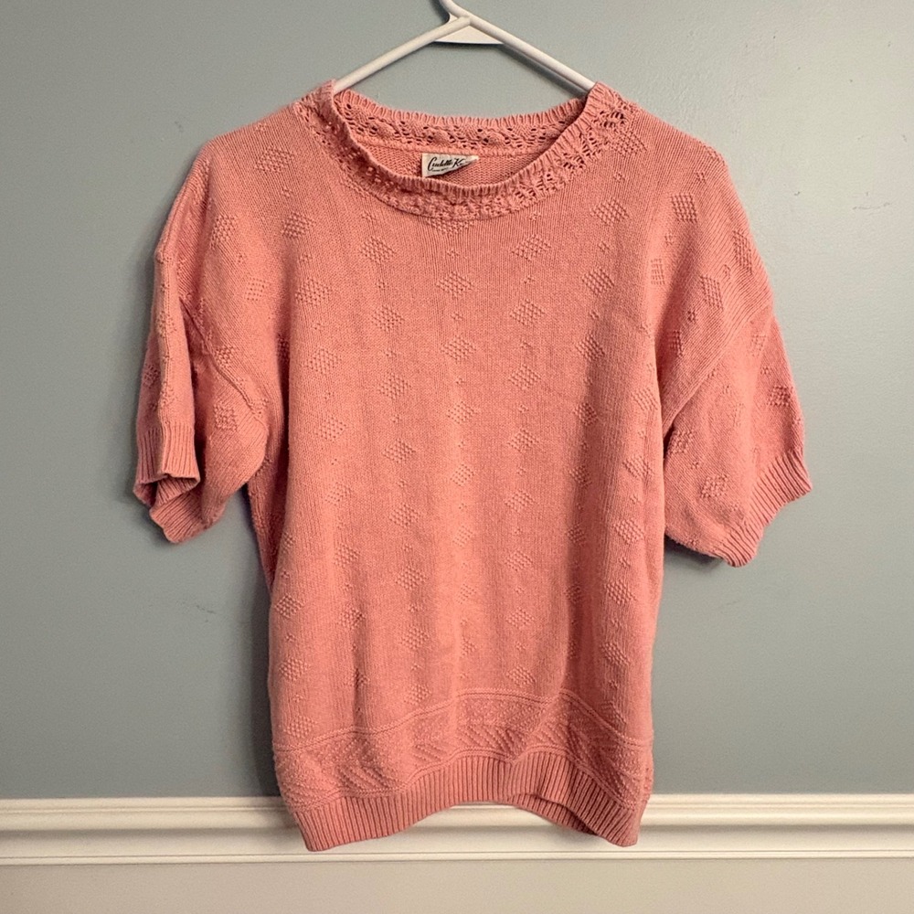 Cuddle Knit Vintage Pink Short Sleeve Sweater Grannycore Cottagecore Made in USA
